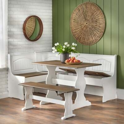 Kitchen Nook Set White and Walnut Trestle Table