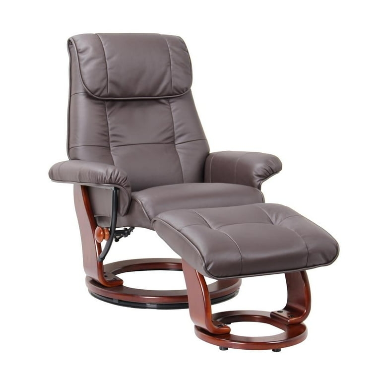 Kona Brown Swivel Recliner Set with Wood Circular Base and Ottoman