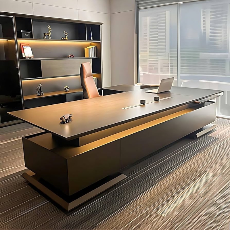 L-Shaped Executive Desk with Integrated LED Lighting