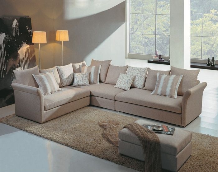 L-Shaped Sectional Beige Multi-Pillow Back Contemporary