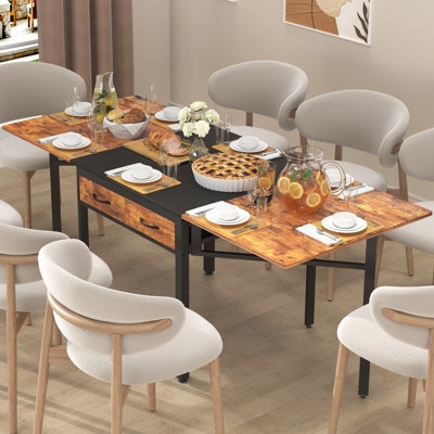 Large Extendable Dining Table with Four Side Fabric Drawers