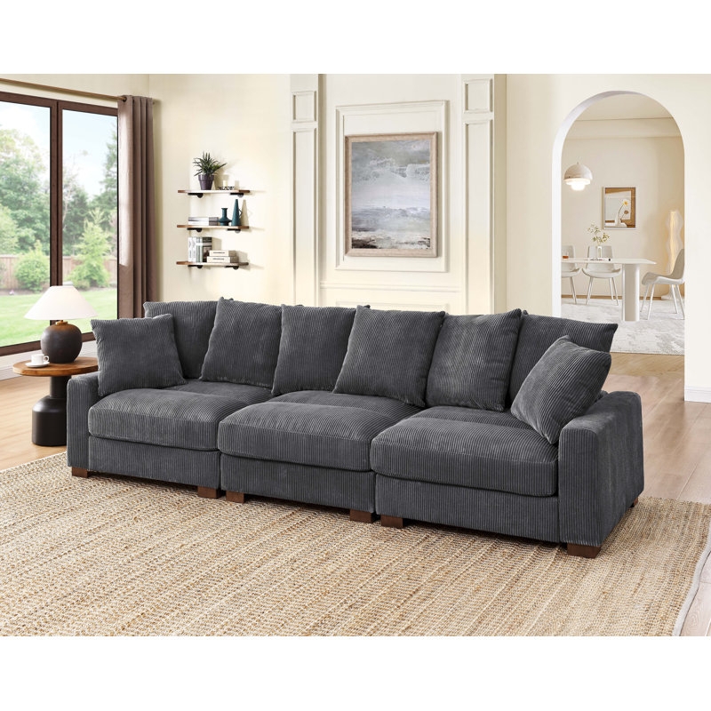 Large Modular Corduroy Sofa, Wide Living Room Couch.