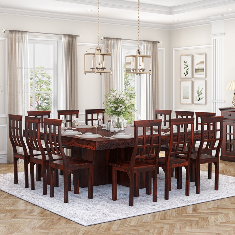 Large Square Dining Set for 12 with Lattice Back Chairs