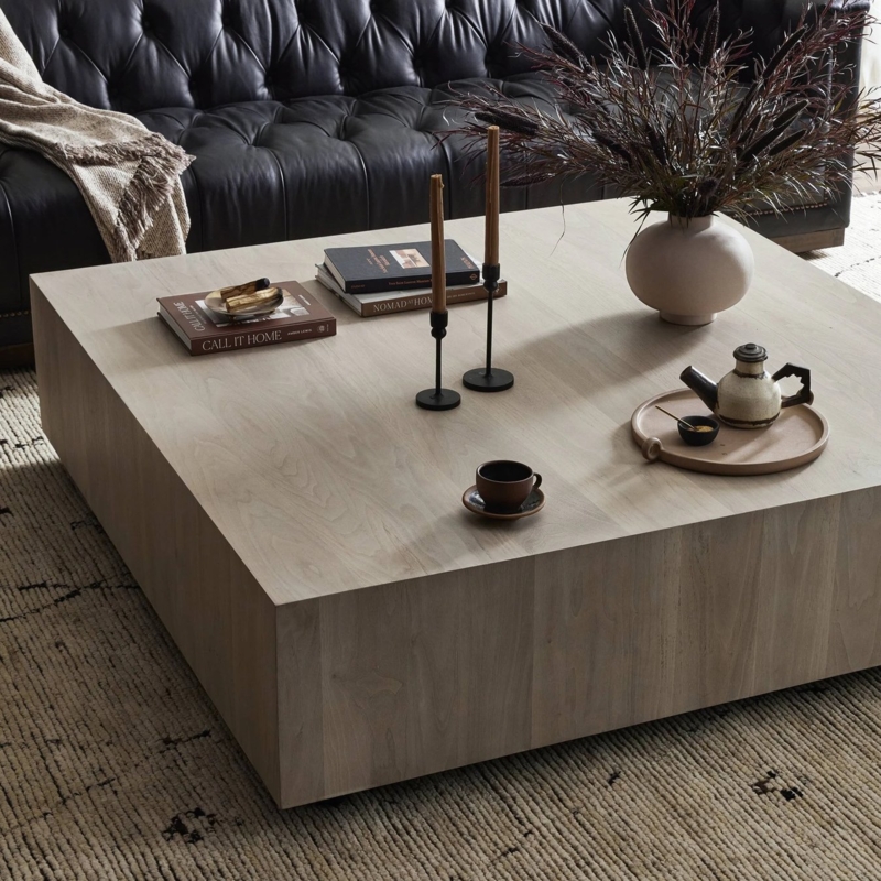 Large Square Wood Coffee Table featuring Mitered Edge Construction