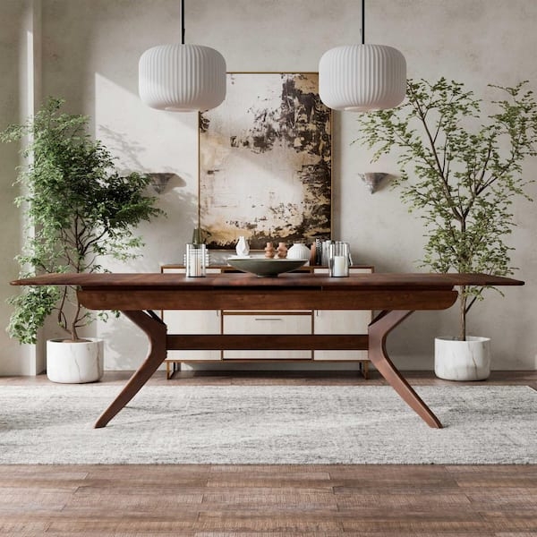 Large Walnut Dining Table with Angled Double Pedestal Base