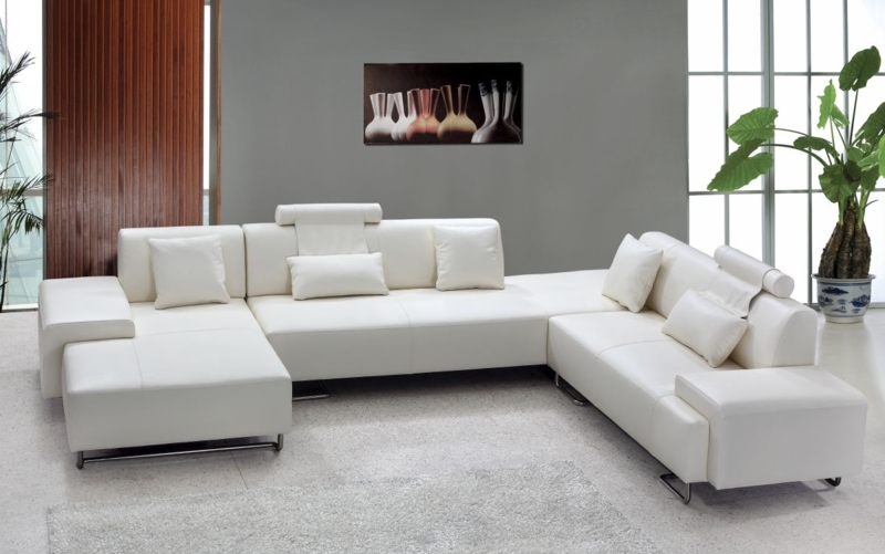 Leather-Like U-Shaped Sectional Sofa with Adjustable Headrests