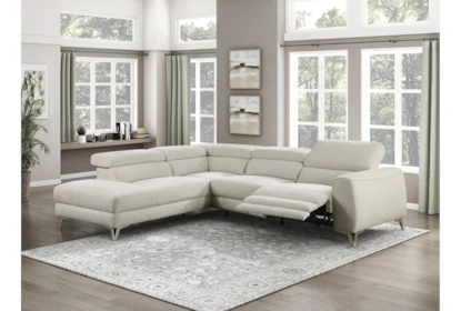Left-Facing Chaise Sectional Power Reclining Beige Adjustable Headrest