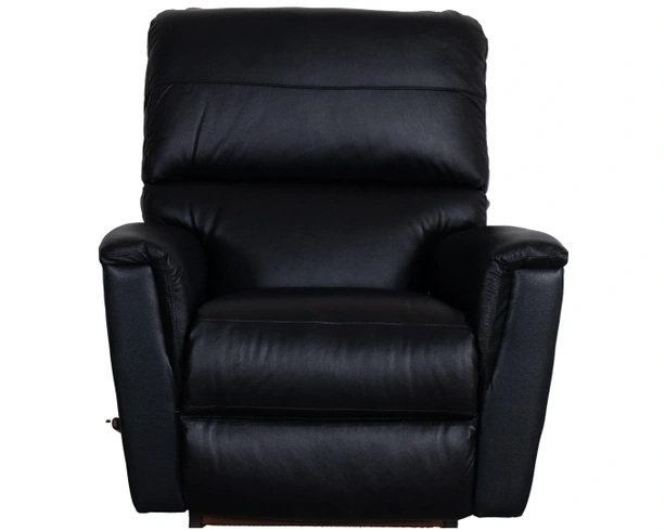 Licorice Black Rocker Recliner with Tiered Back and Padded Arms