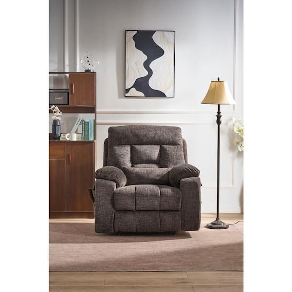 Lift Recliner Brown Fabric Segmented Back Plush Traditional Style
