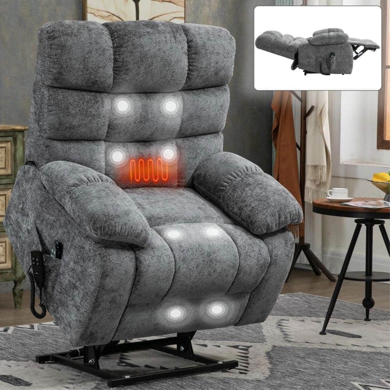 Lift Recliner Grey Mottled Fabric with Heat and Massage Functions
