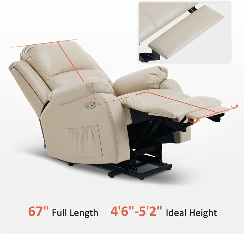Lift Recliner Petite Scale Extendable Footrest Beige Power Lift Chair