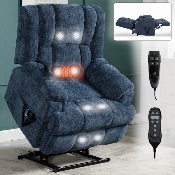Lift Recliner Slate Blue Textured Fabric with Dual Remote Setup