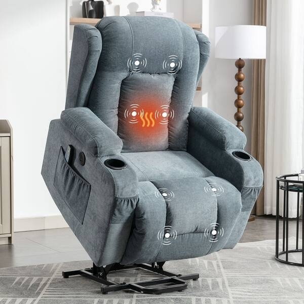 Lift Recliner Slate Blue Textured Fabric with Oversized Proportions