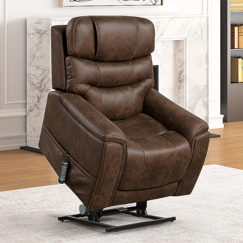 Lift Recliner Walnut Brown Power Base Tiered Backrest Wired Remote