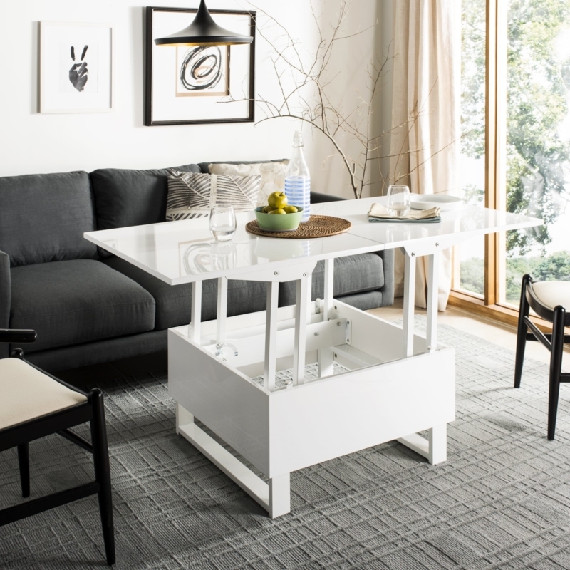 Lift Top Coffee Table in Glossy White with Hidden Storage