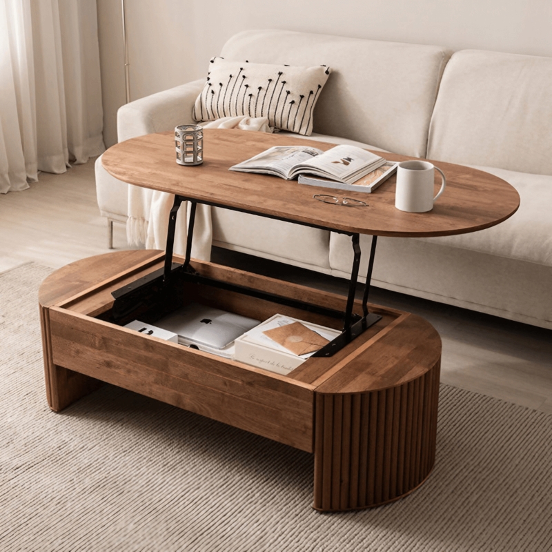 Lift-Top Coffee Table with Integrated Storage and Plinth Base
