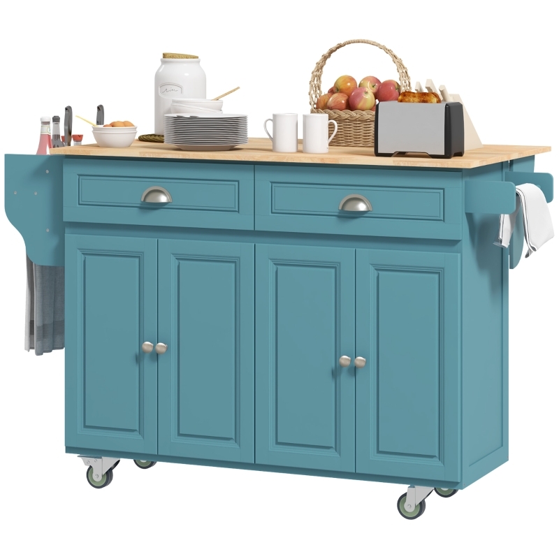 Light Blue Kitchen Island, Drop Leaf Top, Cup Pulls