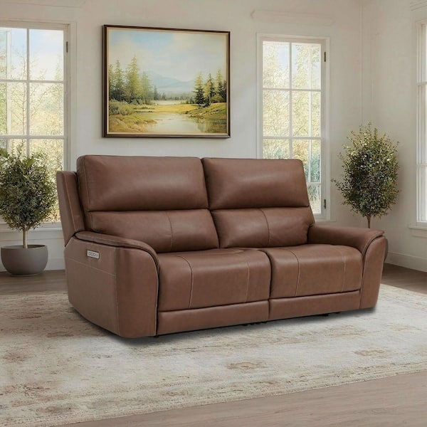 Light Brown Power Reclining Loveseat with Vertical Stitching