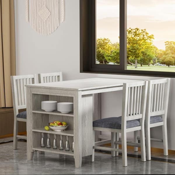 Light Gray Counter Height Dining Set with Slat Back Chairs