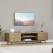 Light Oak TV Stand with Slim Metal Legs and Open Shelving