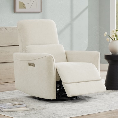 Linen Like Fabric Power Recliner with Swivel Base, Nursery Glider