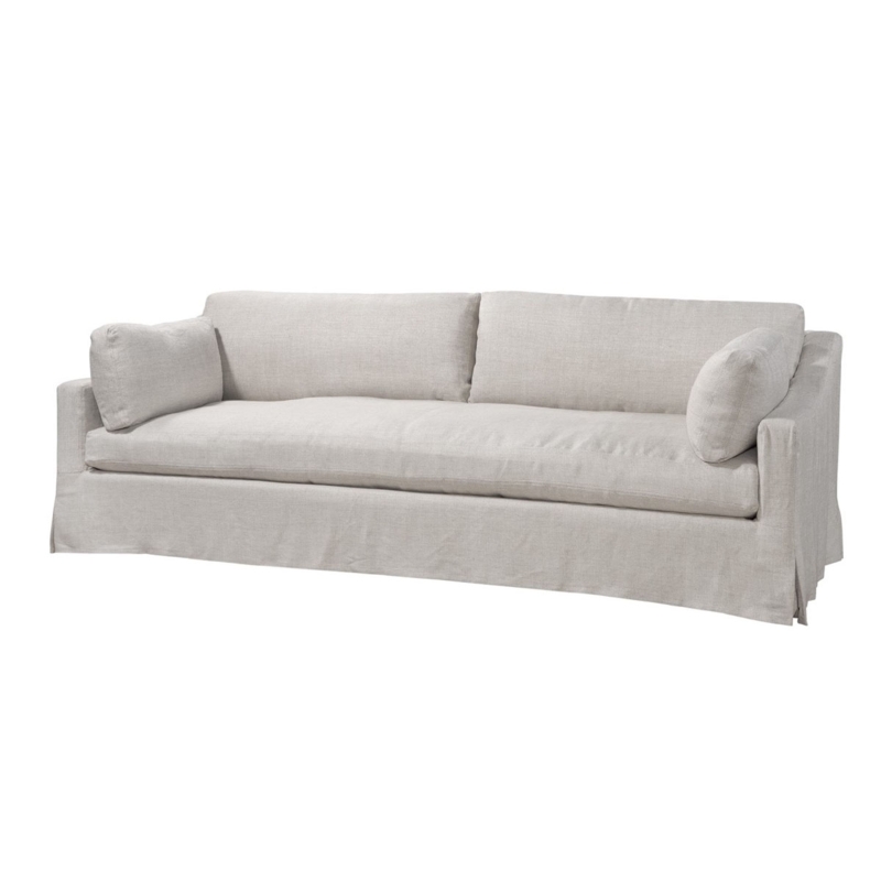 Linen Performance Fabric Couch with Floor-Length Slipcover and Bench Seat