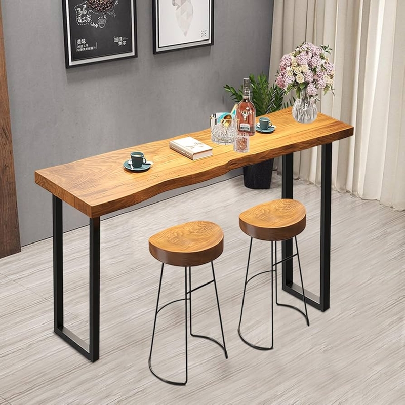 Live Edge Bar Table: Wood Toned Top & U-Shaped Legs