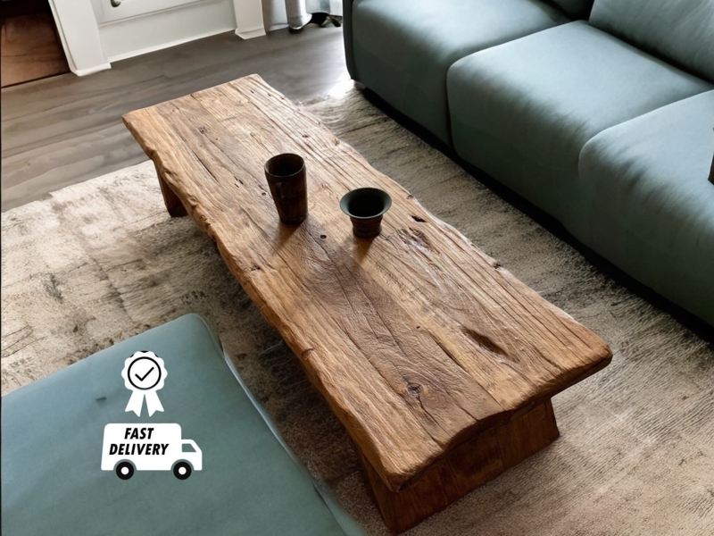 Live Edge Coffee Table Thick Slab Reclaimed Wood Look Rustic