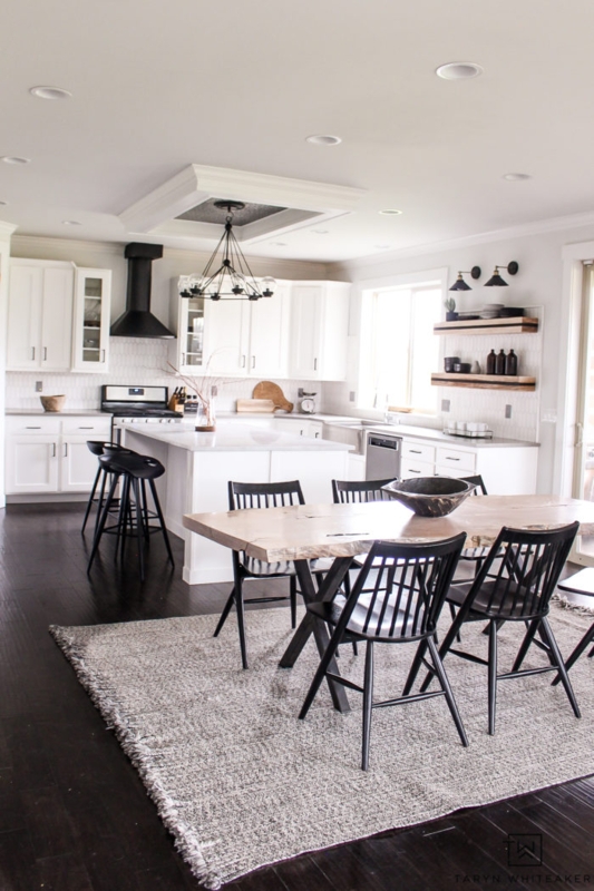 Live-Edge Dining Table Set with Black Spindle Chairs