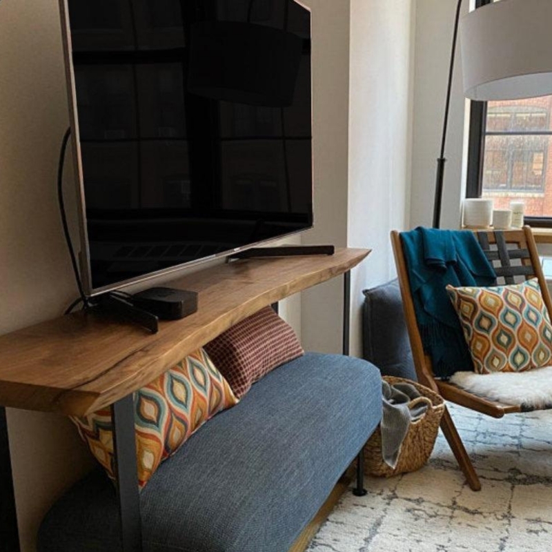 Live Edge Walnut TV Stand with Slim Metal Legs & Rustic Modern Style