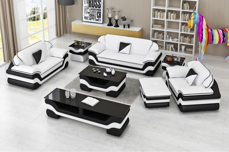 Living Room Furniture Set Tiered Curved Base Glossy