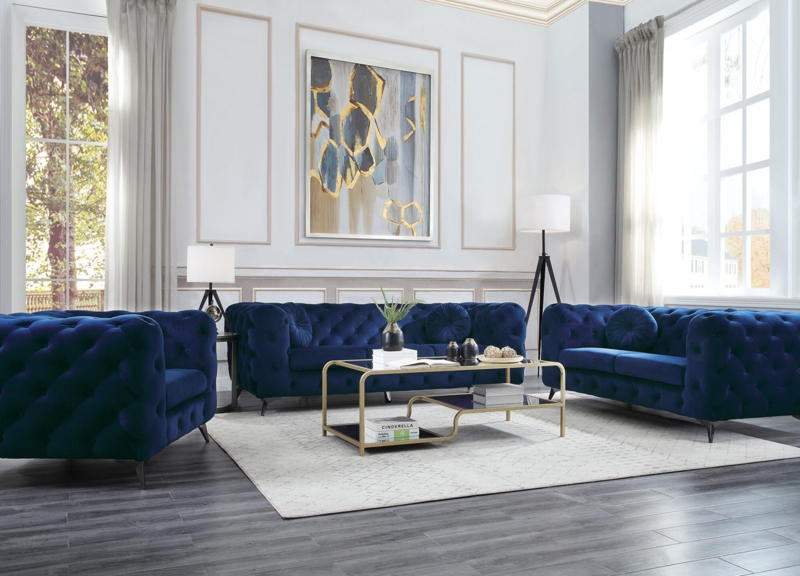 Living Room Group With Diamond Button Tufting And Gold Metal Legs