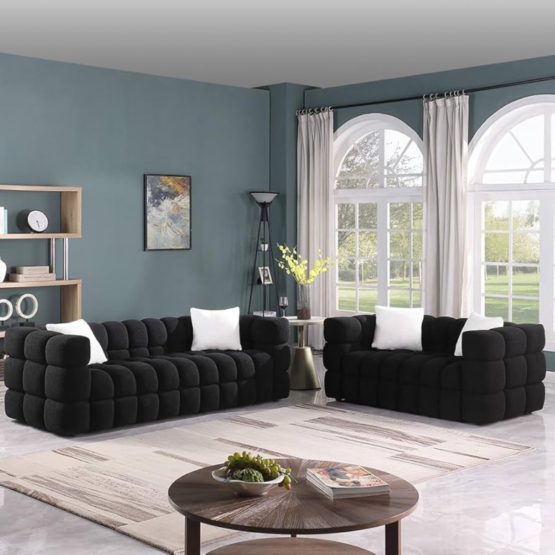 Living Room Set Bubble Tufting Low Profile Modern Teal Context