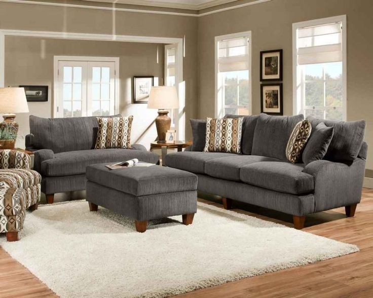 Living Room Set Charcoal Ribbed Corduroy Fabric Transitional