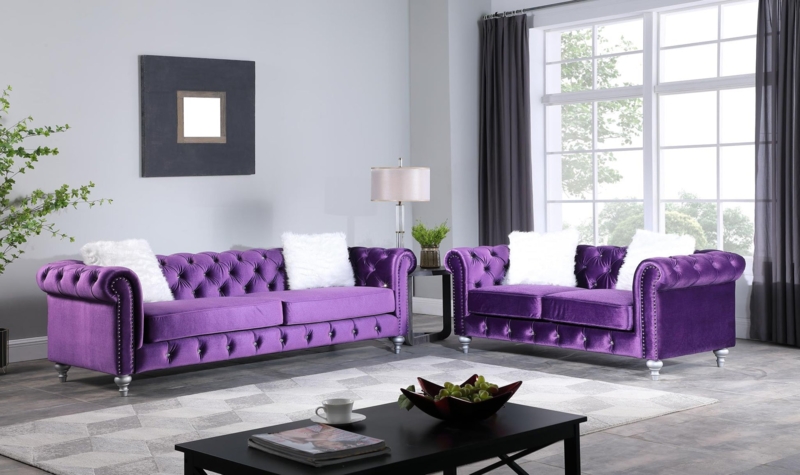 Living Room Set Chesterfield Silver Turned Legs Velvet