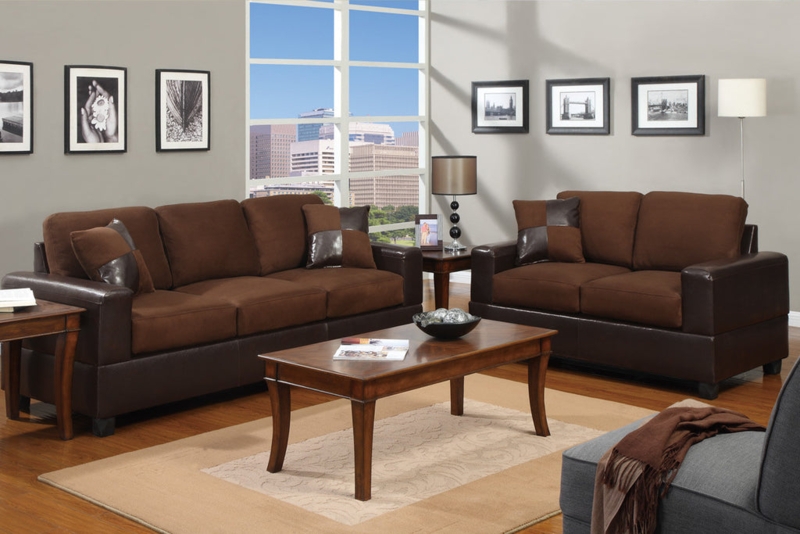 Living Room Set Chocolate Brown Dual Material Microfiber Faux Leather