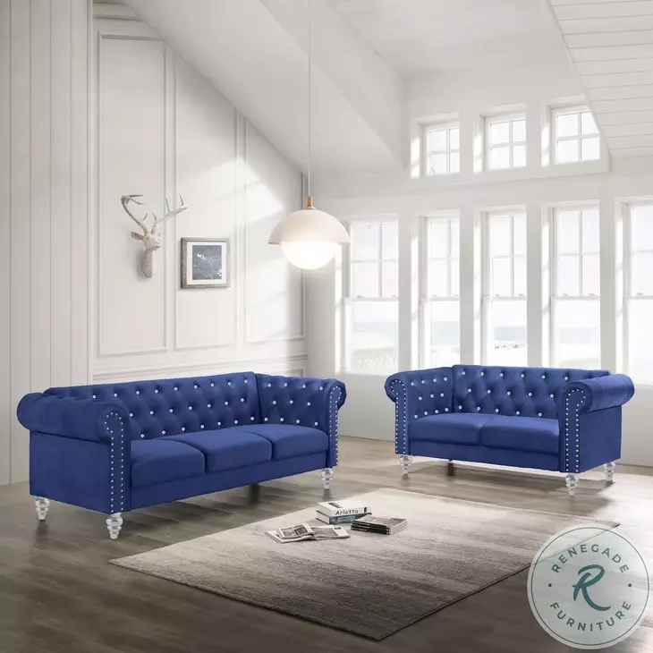 Living Room Set featuring Crystal Tufting and Clear Acrylic Legs