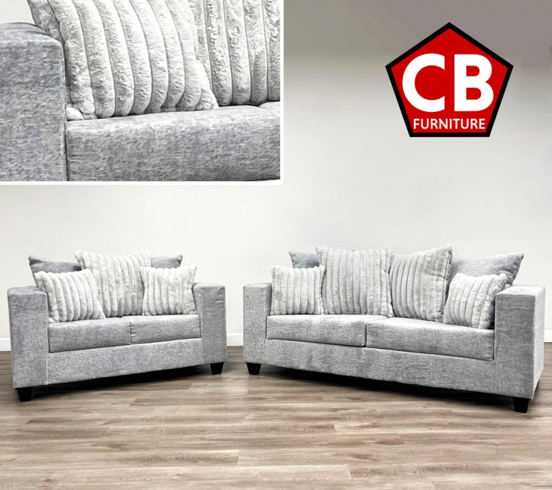Living Room Set Gray Corduroy Sofa Loveseat Chunky Track Arms