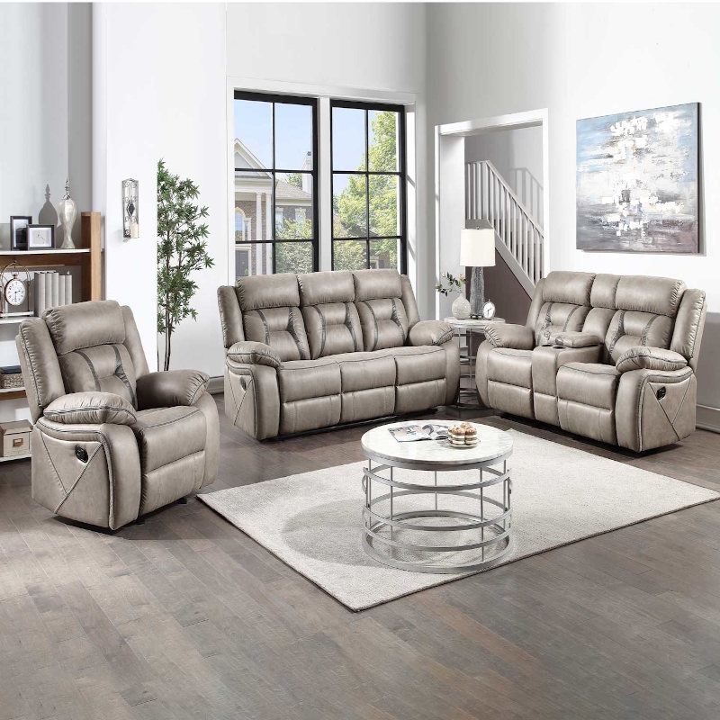 Living Room Set Grey-Taupe 3-Piece Reclining Console