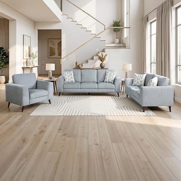 Living Room Set In Chenille Fabric With Tapered Wood Legs