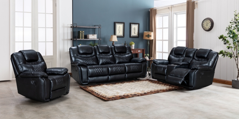Living Room Set Manual Recliner Leather Gel White Stitching