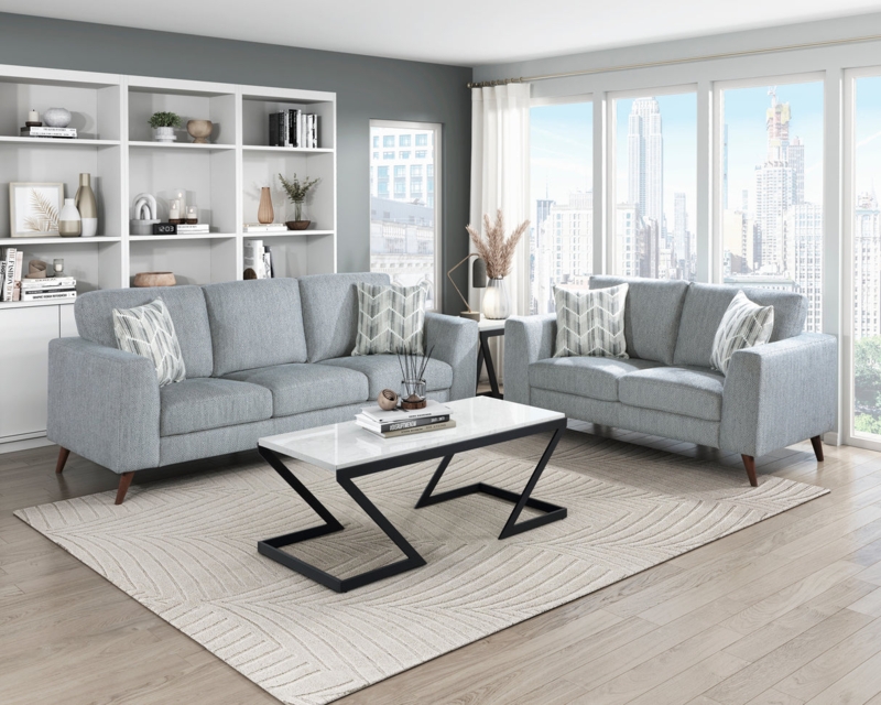Living Room Set Mid-Century Modern Grayish Blue Tapered Legs