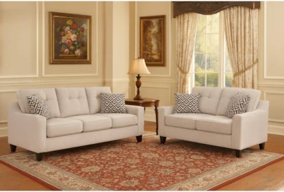 Living Room Set Minimalist Cream Modern Track Arms Black Accents