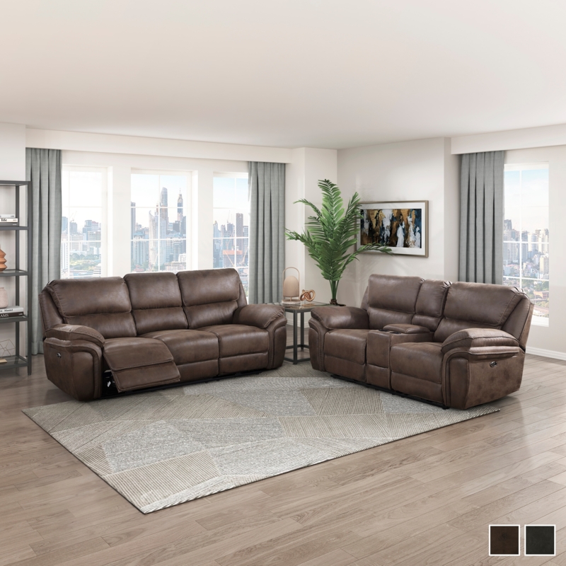 Living Room Set Power Reclining Contrast Stitching Microfiber