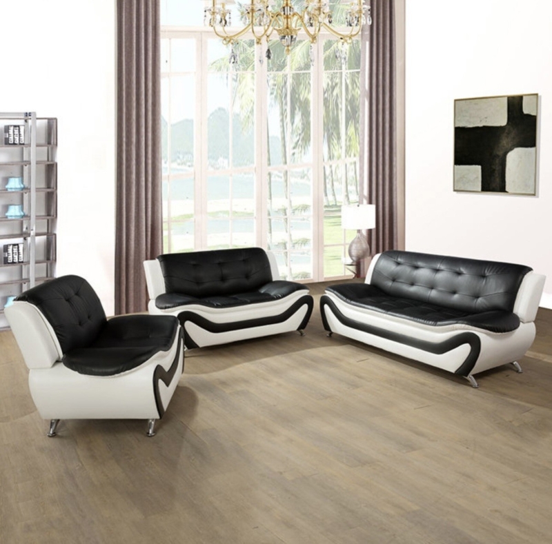 Living Room Set Sculptural Curved Base Two-Tone Wave