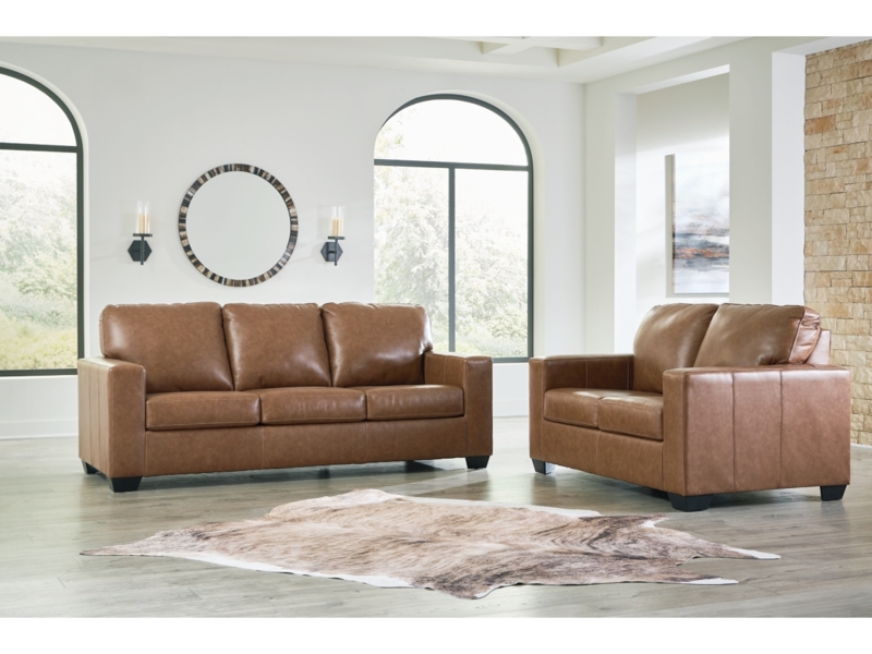 Living Room Set Tan Leather Like Track Arms Cowhide Rug Decor