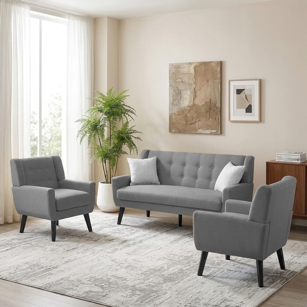 Living Room Set Teal Button Tufted Mid-Century Modern Seating Group