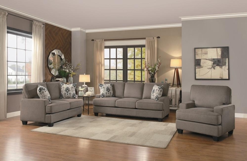 Living Room Set Track Arms Taupe Transitional Style