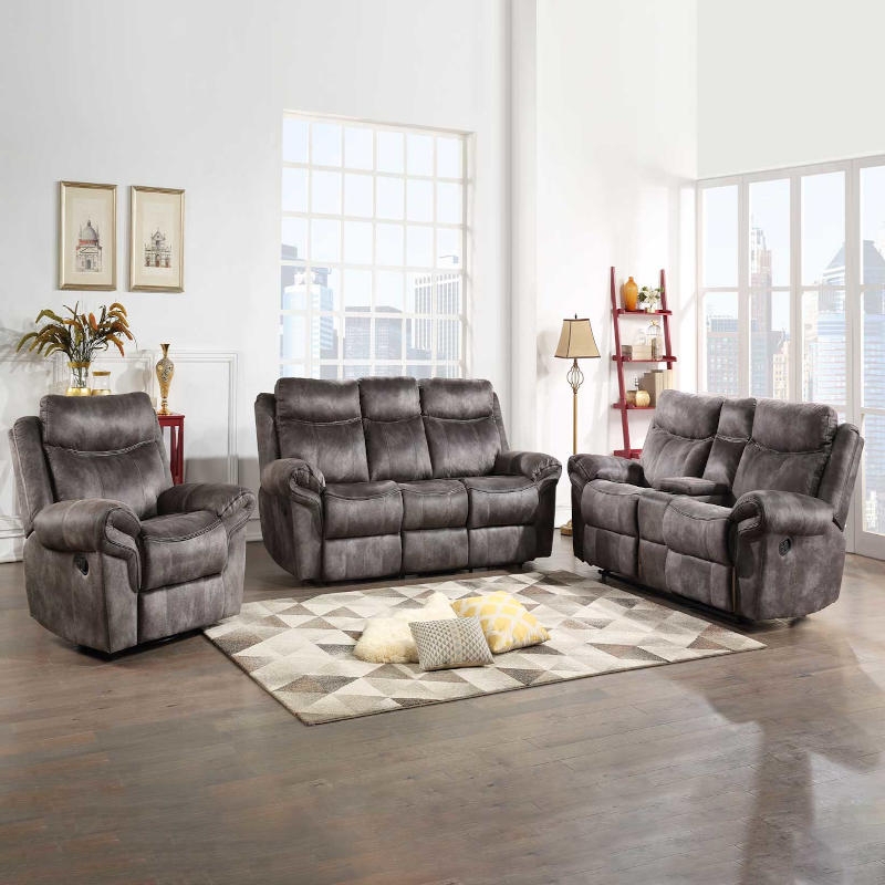 Living Room Set Transitional Grey Reclining Console Loveseat Upholstered