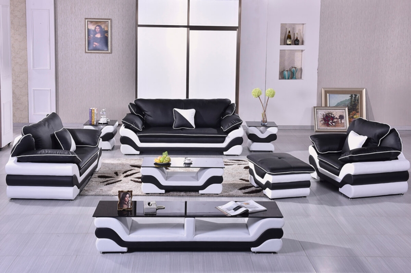 Living Room Set Wavy Two-Tone Base Faux Leather Glass